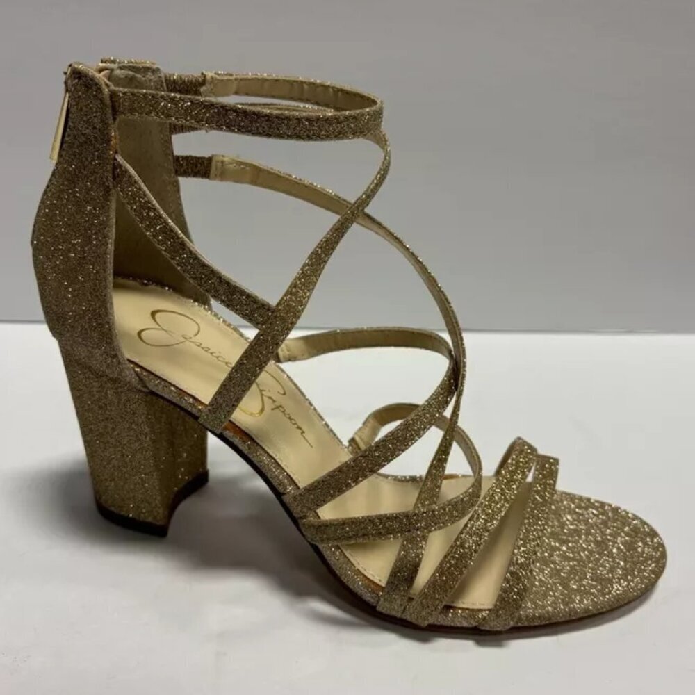 Jessica Simpson Women’s Stassey, Champagne Block Heel Sandals, Size 7.5 M